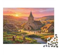 Iglesia de Pueblo Puzzle de 1000 Piezas Papel para Adultos Escena Rural al Atardecer Puzzle para Toda la Familia Relajación Hogar 70x50cm/1000pcs