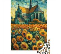Iglesia en Campo de Girasoles Puzzle de 1000 Piezas Papel para Adultos Paisaje Artístico Juego de Puzzle 1000 Piezas Relajación Decoración Regalo 38x26cm/1000pcs