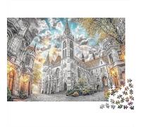 Iglesia gótica Vista Calle Puzzle de 1000 Piezas Papel Puzzle para Adultos Relajante Juego de Puzzle 1000 Piezas Hogar 70x50cm/1000pcs