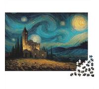 Iglesia Noche Estrellada 1000 Piezas Cartón Resistente Rompecabezas Premium Amantes De La Familia Alivio del Estrés Regalos Paquete De Valor 52x38cm/1000pcs