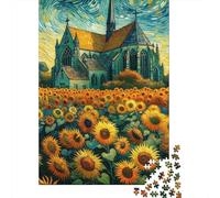 Iglesia Rural Campo de Girasoles Puzzle de 1000 Piezas Cartón para Adultos Relajación Decoración Hogar Regalo 38x26cm/1000pcs