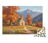 Iglesia Rural de Otoño Puzzle de 1000 Piezas Papel para Adultos Vista Montaña Relax para Familia 52x38cm/1000pcs