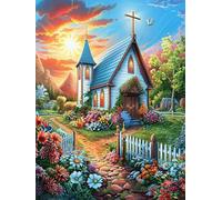 Iglesia rural en el campo de flores Puzzles 1000 Piezas Construir DIY 3D Sin Pegamento Mitos fantásticoss Cuento De Hadas Rompecabezas Para Adultos Maquetas Educativas Aliviar Estrés Estera Portátil 1