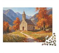 Iglesia Rural Escena de Otoño Puzzle de 1000 Piezas Papel Puzzle para Adultos relajación decoración hogar 38x26cm/1000pcs