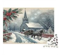 Iglesia Rural Nevada Puzzle de 1000 Piezas Papel para Adultos Carruaje Invernal Set de Puzzle 1000 Piezas Relajación Decoración Regalo Hogar 38x26cm/1000pcs