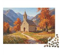 Iglesia Rural Otoño Puzzle de 1000 Piezas Puzzle para Adultos Papel Relajación Decoración de Hogar Regalo 38x26cm/1000pcs