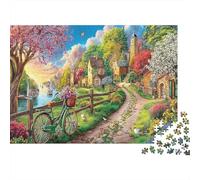 Iglesia Rural Puzzles para Personas Mayores 1000 Pieza Reciclable Paper Pueblo Paisaje Puzzle para Adultos Juego Familiar Props Accesorios de Juegos de Fiesta para Hogar 70x50cm/1000pcs