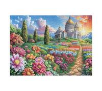 Iglesia Sendero Campo de Flores Rural Campo Salvaje Puzzle 500 Piezas para Adultos Divertido Creativo Y Relajante Pasatiempos Y Momentos Libres 500 PCS（52×38cm）