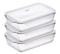 Igluu Meal Prep - Plato de vidrio para el horno con tapa hermética - Gran bandeja rectangular para hornear - Libre de BPA, apto para microondas, congelador y lavavajillas - 2.2L - 3 juegos