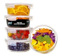 Igluu Meal Prep Recipientes Herméticos para Alimentos de Cristal Redondos con Válvula de Ventilación (Set de 5+1 Tapa Extra) - Aptos Horno, Microondas, Congelador y Lavavajillas -950 ml- Borosilicato
