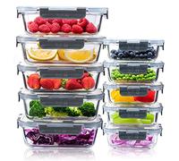 Igluu Meal Prep Set de 10 Contenedores de vidrio con tapas a prueba de fugas con cierre hermético, Fiambreras reutilizables aptas para microondas sin BPA 1050ml y 370ml
