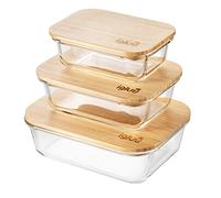 Igluu Meal Prep Tupper Cristal con Tapas (Set de 3) - Recipientes Herméticos con Tapa de Bambú, Sin BPA - Aptos para Horno, Microondas, Congelador y Lavavajillas - 370, 640 y 1050 ml - Borosilicato