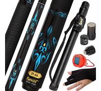 IgnatGames Taco de Billar de 2 Piezas - 18/19/20/21 oz. 58” Palos de Billar Profesionales de Arce Canadiense con Estuche Rígido, Herramienta 3 en 1 para la Puntera, Guante de 3 Dedos y Portatiza