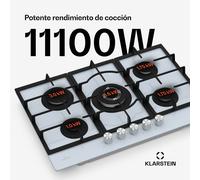 Klarstein Ignito Placa de Gas, 5 Quemadores Sabaf, Cristal Templado, Negro, Encendido Eléctrico, Apta para Wok, Gas Natural & GLP, 75x10x52 cm, Encimera Gas Eficiente y Fácil de Limpiar