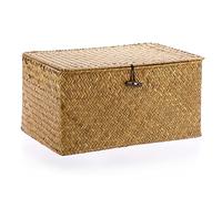 IGNPION - Cajas de mimbre trenzado con tapa, cajas portaobjetos de madera natural grande (L, 36 x 24 x 18 cm)