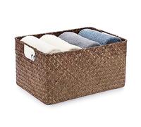 IGNPION Canasta de almacenamiento abierta de hierba marina para sala de estar, cesta decorativa tejida de mimbre para toallas, cesta de escritorio, cesta rectangular de almacenamiento para baño,