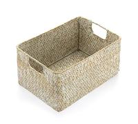 IGNPION Canasta de almacenamiento de hierba marina tejida rectangular para escritorio, caja organizadora de almacenamiento para baño, estantes y escritorios, cesta de almacenamiento multiusos