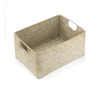 IGNPION Cesta de Almacenamiento Abierta de Hierba Marina para Sala de Estar, Cestas Decorativas de Mimbre Tejido, Cesta Rectangular para Toallas de Baño, Caja Organizadora, Estantes y Escritorios