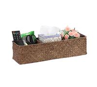 IGNPION Cesta de almacenamiento de 3 compartimentos de hierba marina, cesta tejida para el tanque del inodoro, cesta de almacenamiento para baño, cesta decorativa multiusos, color café