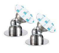 IGNPION Juego de 2 soportes adhesivos para puerta, mini topes magnéticos para puerta, sin necesidad de taladrar, tope de puerta de acero inoxidable, plateado