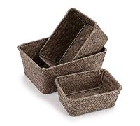 IGNPION Juego de 3 cestas de almacenamiento de hierba marina tejida rectangular para escritorio, estantes y escritorios, cesta decorativa para artículos diversos, papelería, juguetes, cosméticos