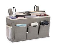 IGNPION Organizador de almacenamiento para mesita de noche con correas fijas y gancho de metal (gris)