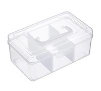 IGNPION Pequeña caja de almacenamiento apilable transparente con rejilla divisora, contenedor de plástico de 3 compartimentos para esmalte de uñas, juguetes, manualidades, costura, aparejos de pesca