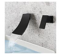 IGNVXMGKP Grifo de Lavabo de Pared Dorado, Mezclador de baño Negro con Cascada, Grifo para Fregadero con Agua Caliente y fría, Juego de Lavabo de Cocina para una decoración Moderna del hogar (Negro)