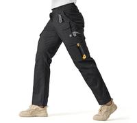 IGOLUMON Pantalones de Trabajo Hombre, Pantalones Cargo Tácticos con 14 Bolsillos y Cintura Elástica, Ripstop Anti desgarro para Trabajo, Jardín y Garaje Negro