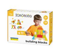 Igroteco® Bloques de Construcción de Madera - Set de 14 Piezas Naturales con Colores Seguros y 15 Ideas de Montaje - Juguete Educativo para Niños a Partir de 2 Años