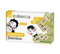 Igroteco Dominó de madera con personajes, juego educativo creativo de madera natural para niños y familias, fomenta la estrategia, la lógica y la imaginación, juego de 45 piezas
