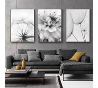 IGTOPS 3 pósteres decorativos de pared, modernos, en blanco y negro, para decoración de pared, para salón o dormitorio, sin marco (40 x 60 cm, flor y diente de león)