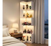 IGTOPS Estantería esquinera de madera, 5 estantes, esquina, 175 cm, grande, moderna, esquinera, vitrina para esquinas, salón, dormitorio, estantería abierta en forma de L, color blanco