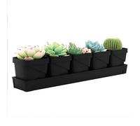 IGTOPS Macetas para plantas de interior con bandeja, 5 piezas, para tu jardín de hierbas y alféizar de la ventana, decoración interior, para albahaca, menta, perejil (negro)