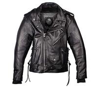IGUANA CUSTOM - Chaqueta de moto de piel para hombre de estilo rockero CRUZADA de cuero de primera calidad, con protecciones y forro térmico desmontable. (4XL)