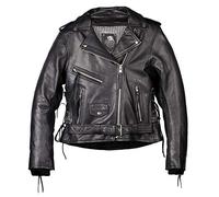 IGUANA CUSTOM - Chaqueta de moto de piel para mujer de estilo rockero CRUZADA de cuero de primera calidad, corte femenino, con protecciones y forro térmico desmontable. (M)