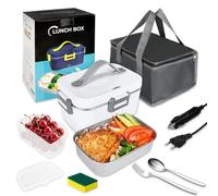 IGUGI Fiambrera Electrica 1.8L,4 en 1 12V/24V/220V~240V Calentador de Comida Portatil,75W Lunch Box Portatil,Con bolsa,cepillo,tenedor y cuchara,apto para su uso en automóviles,camiones y oficinas
