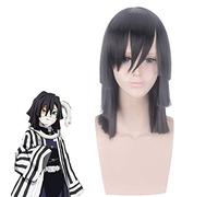 Iguro Obanai Short Black Styled Wig Demon Slayer Kimetsu no Yaiba Pelo resistente al calor Cosplay Disfraz Pelucas + Peluca gratis PL-553