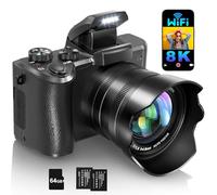 IGXHAVIZ Cámaras digitales 8K para fotografía de enfoque automático, WiFi 88MP cámara de vlogging con doble lente, flash, zoom digital de 16X, pantalla táctil, cámara de viaje antivibración con