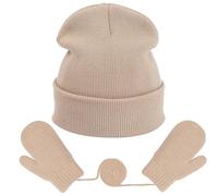 IGXX Conjunto de Gorro y Manoplas para Recién Nacidos, Gorro de Punto Caliente de Invierno & Guantes Unisex para Niños de 1-2 Años, Beige