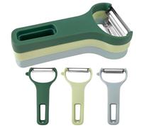 IGXX Pack de 3 Peladores de Verduras, Pelador de Acero Inoxidable Forma Y para Zanahoria, Patata, Pepino - Cuchillas Recta/Dentada/Juliana, Verde Claro Verde Oscuro Azul (12.5×7.3cm)