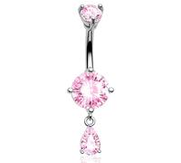 IGXX Piercing para Ombligo de Acero Inoxidable 316L 14G, Joyería para Ombligo con Colgante de Gota de Zirconia Cúbica, Rosa