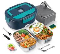 ihakkason Fiambrera eléctrica de acero inoxidable, 100 W, con doble depósito extraíble para coche/camión/oficina, 12 V/24 V/230 V, caja térmica eléctrica (azul)