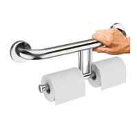 iHansee - Barra de agarre de 17 pulgadas con soporte doble para rollo de papel higiénico cromado, soporte de ducha de acero inoxidable, mango de soporte equilibrado, pasamanos de seguridad montado en