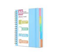 ihaspoko Cuaderno A5 con Separadores- Papel 100GSM Anti-Sangrado, 300 Páginas, Tapa Dura de PVC, Libreta de Proyectos Espiral para Escuela, Oficina y Regalos