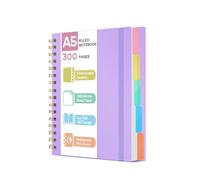 ihaspoko Cuaderno A5 con Separadores- Papel 100GSM Anti-Sangrado, 300 Páginas, Tapa Dura de PVC, Libreta de Proyectos Espiral para Escuela, Oficina y Regalos