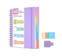 ihaspoko Cuaderno de Anillas A5 con Separadores | 300 Hojas Rayadas y Cubierta Dura PVC | Bloc de Notas para Estudiantes, Oficina, Regalos