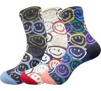 IHAUIUE Calcetines bordados de cara sonriente, color caramelo, calcetines de vestir lindos gráficos para mujeres, señoras y niñas, 3 paquetes, M-L