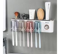 iHave Porta Cepillos de Dientes Baño con Dispensador Pasta de Dientes, 4 Vasos, Soporte Cepillo de Dientes Eléctrico, Organizador Baño, Estante Baño Sin Taladro（Oro Blanco