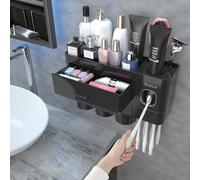 iHave Porta Cepillos de Dientes Baño con Dispensador Pasta de Dientes - Diseño para Decoración del Baño, Organizador Baño Todo-en-Uno para Cepillos y Accesorios, 3 Vasos, Negro Puro